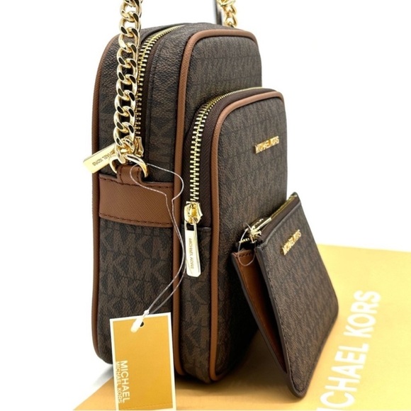 Michael Kors Medium NS Chain Xbody Bag & Small TZ Coinpouch w/D Brown/Gold - Picture 2 of 12